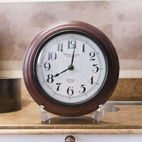 15 Inch Wall Clock Sterling and Noble Company Number 9 Dark Brown Wood Frame - Picture 3 of 11